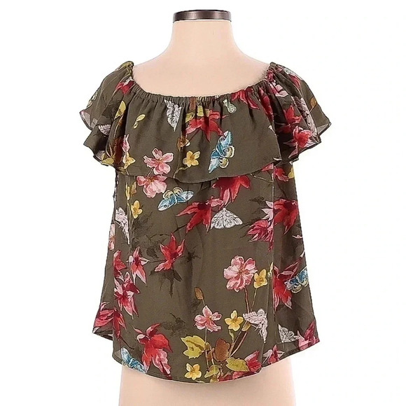 Anthropologie | Maeve | Green Floral Valitta Off Shoulder Blouse Size Small S - Picture 3 of 5